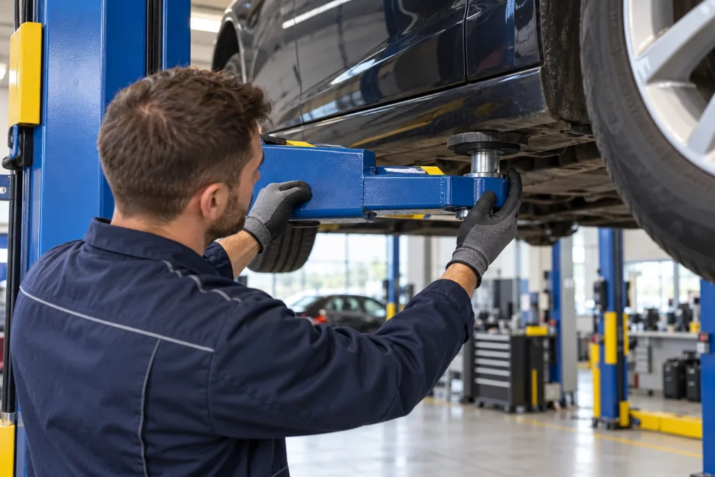Odborná kontrola autoservisného zdviháka